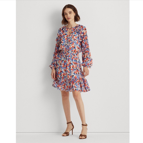 Lauren Ralph Lauren: Floral Crinkled Georgette Dress Save to Wishlist (NWT) - Picture 1 of 7